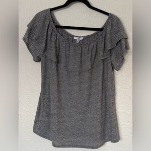 H by Halston Heather Gray Off Shoulder Style Ruffle Blouse Size L